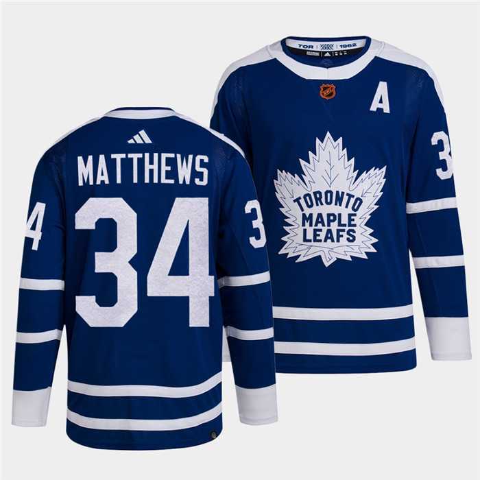 Men%27s Toronto Maple Leafs Black #34 Auston Matthews Blue 2022 Reverse Retro Stitched Jersey Dzhi->toronto maple leafs->NHL Jersey